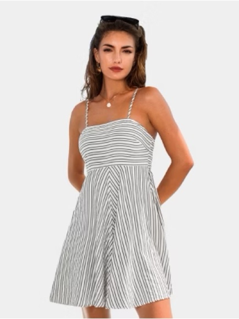 NWT 🩶 Cupshe Gray & White Striped Mini Sundress